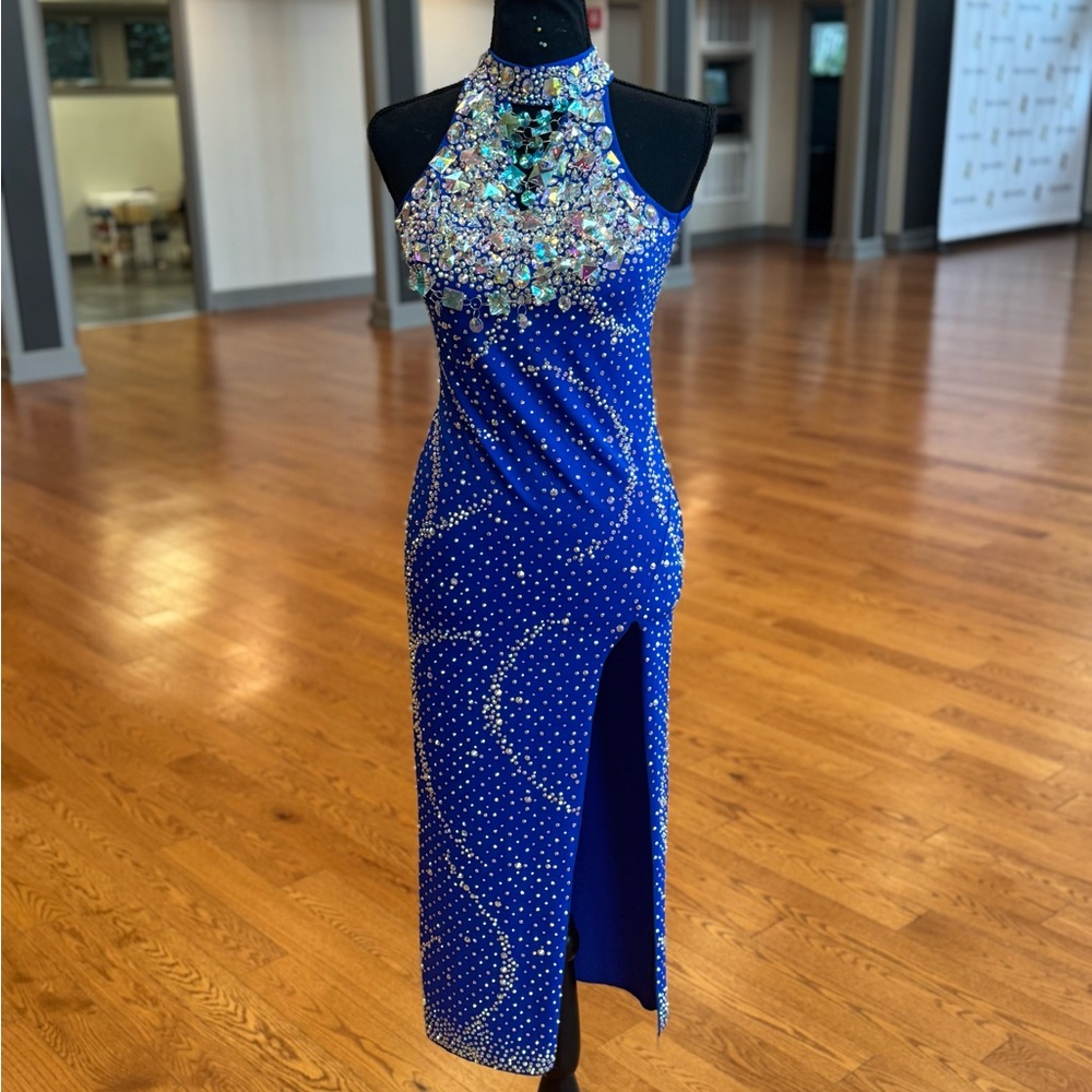 Dazzling Blue Latin/ Rhythm Dress with rhinestone design.